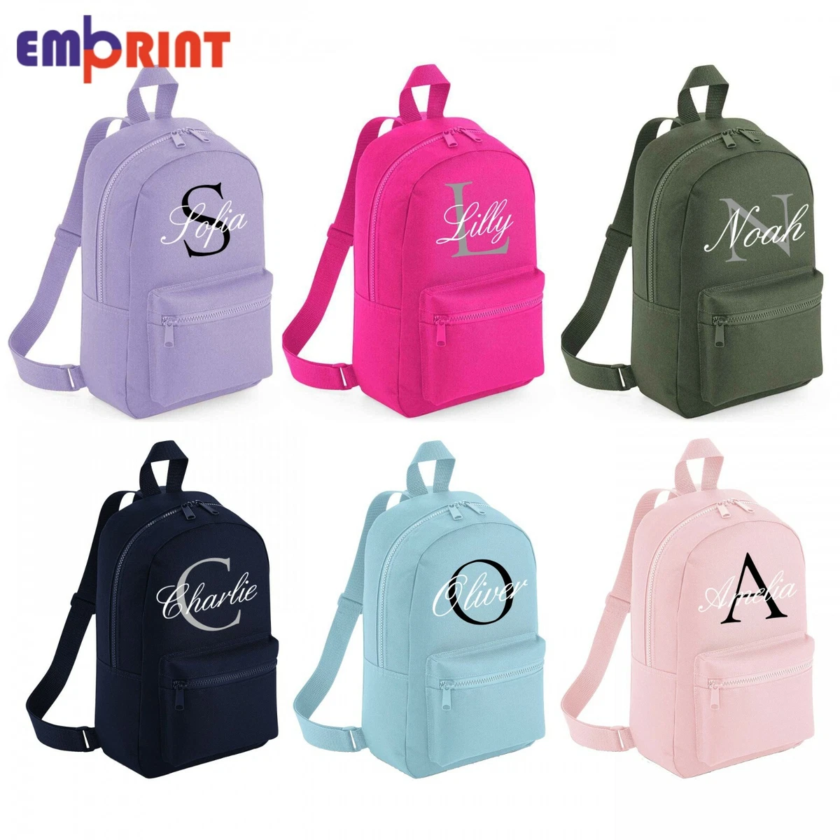 Personalised Mini Kids Script Backpack Boys Girls Name Toddler