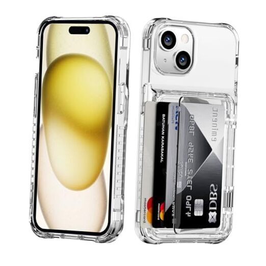 for iPhone 15 Case Wallet Protective Phone Case with Credit Card Holder Clear-image