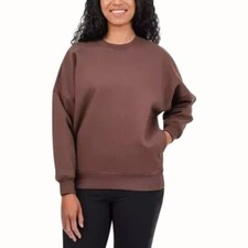 Tuff Athletics Women Brown Fleece Medium Crew Neck Pullover Sweatshirt NEW