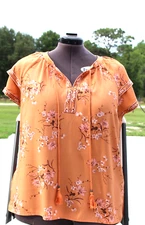  DR2 Coffee Color Blouse Floral Pull Over with Tassels Size XL