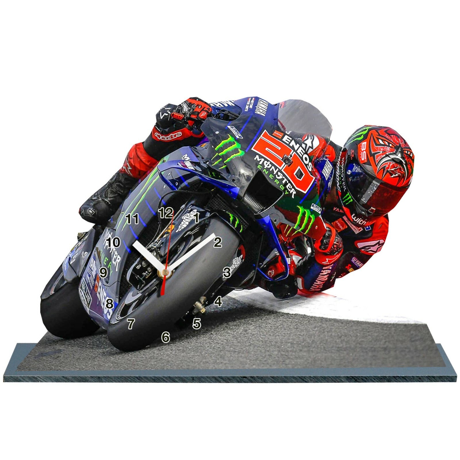 Horloge sur socle Quartararo Moto GP 2021 Yamaha déco de table 30x20 cm