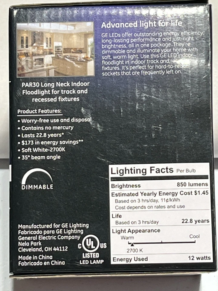 GE LED Indoor Floodlight 12 Watts 75 Watt Replacement Soft White PAR30 Dimmable - Image 3 of 4
