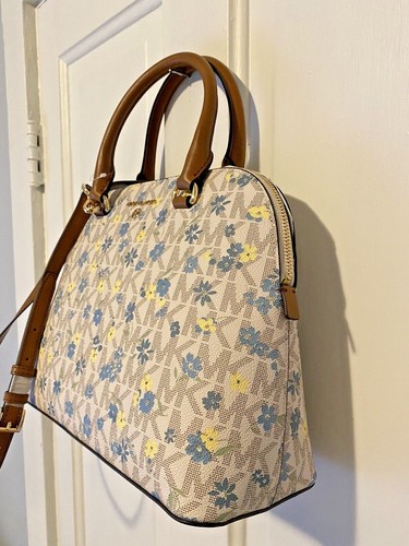 Michael Kors Cindy Vanilla Luggage Dome Satchel Purse Floral Print NEW $298 - Picture 2 of 10