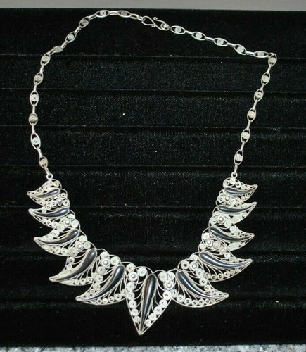 Vintage Quilling Filigree Onyx Choker Necklace GORGEOUS!