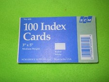SCM Index Cards, Ruled, 3" x 5", White, Medium weight /  Pack Of 100 .