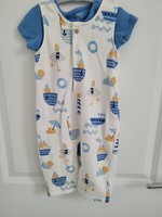 New Marks and Spencer M&S 2pc Blue White Cotton Rich AOP Boat Print Outfit Set