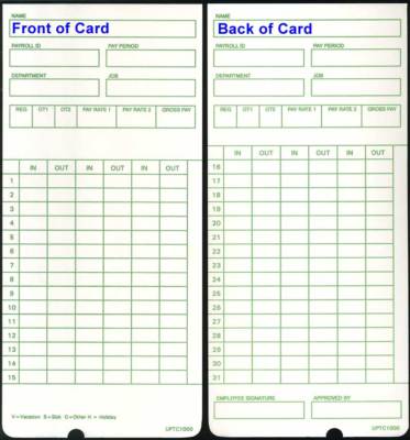 (600) Time Cards for uPunch HN1000 / HN3000 Time Clock (uPTC1000-1 Compatible)