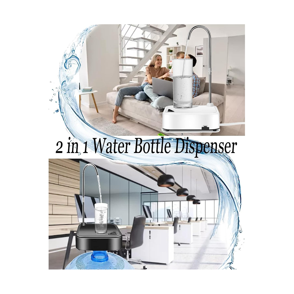 2In1 Portable Electric Water Bottle Dispenser for 5 Gallon & Universal