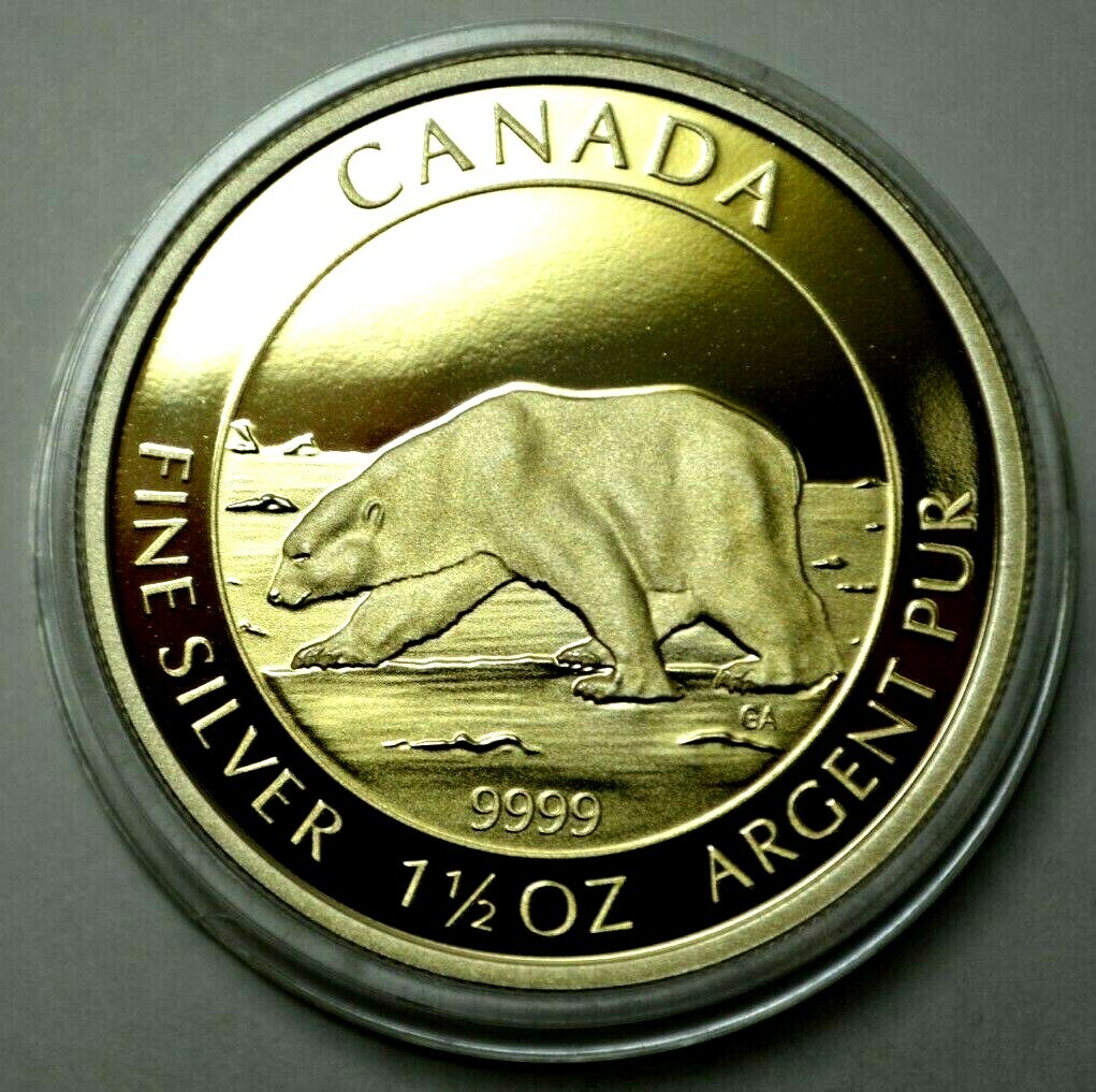 2013 PRF Canada $8 Dollars G.F. Polar Bear 1 1/2 oz Silver Bullion