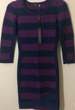 Elie Tahari Womens Dress Stretch Long-Sleeve Sheath Striped Purple/Navy Sz S New