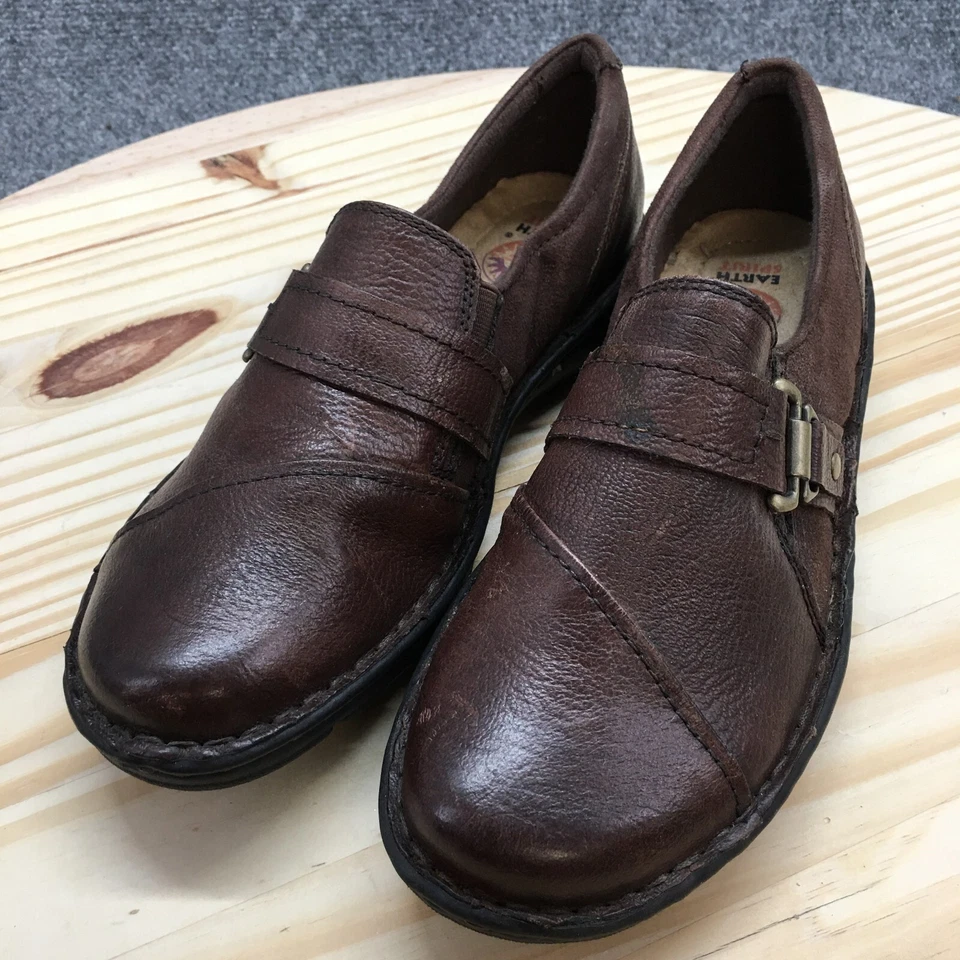 Earth Spirit 鞋女式 7.5 Neli 休闲一脚蹬 乐福鞋 棕色皮革平底鞋 — 第 3/4 张图片