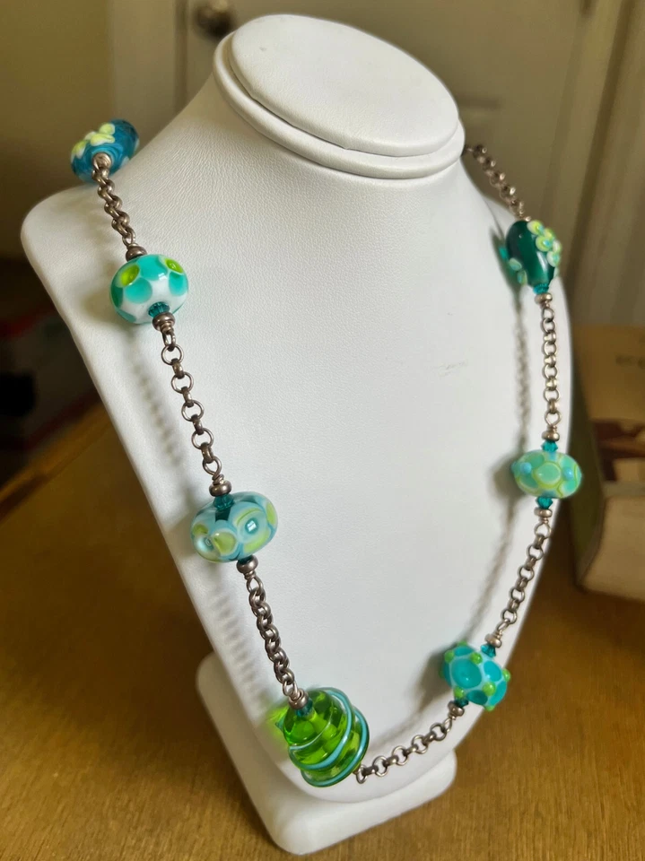 Lampwork Glass Necklace Artisan-Made Turquoise/Green - Earrings Sold Separately! - Image 3 of 4