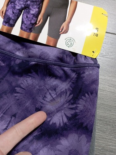 Mondetta Bike Shorts Youth Girls Small 7-8 Purple Floral & Gray 2-Pack - Picture 2 of 6