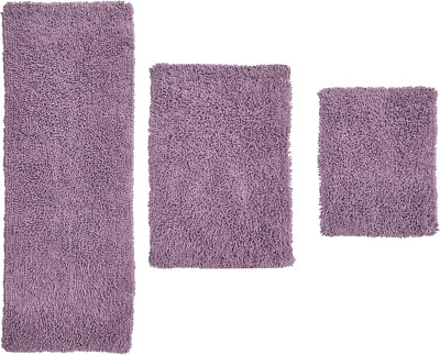 Fantasia 3-Piece Cotton Bath Rug Set, Soft & Absorbent, Non-Slip, Purple