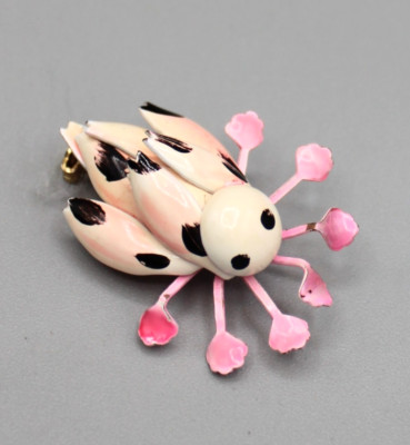 Pink Enamel Brooch Pin Small  1960s Insect Bug