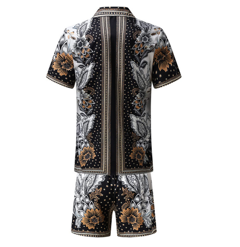 Hawaiian Mens Set Short Sleeved Shirt+Shorts Summer Casual Beach Two-Piece Set - Picture 13 of 21