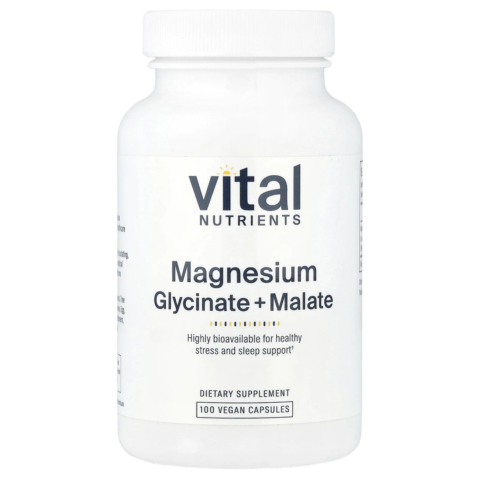 Magnesium Glycinate + Malate, 100 Vegan Capsules (120 mg per Capsule)
