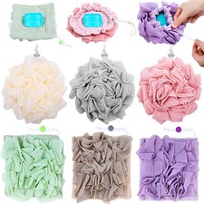6 Pcs Washcloth Loofah Combo 2 in 1 Bath Loofah Sponge with Drawstring Exfoli...