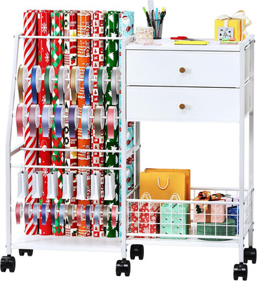 Wrapping Paper Organizer Storage Cart,Ribbon Organizer and Gift Wrap Rack with 2