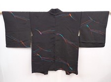 6216T09z620 Vintage Japanese Kimono Silk HAORI Black