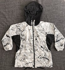 Giacca a vento DKNY uomo M nero bianco marmo con cappuccio zip leggera