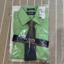 Chaps Boys Green Long Sleeve Button Up Shirt And Clip Tie NEW size 6