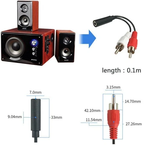 3.5mm Female Stereo Jack to 2 RCA Phono Audio Cable Lead Adapter V2B1