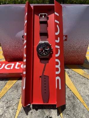 NEW  Swatch Irony WINE GRID YVS464 Chronograph 43mm Burgundy Steel Swiss Watch