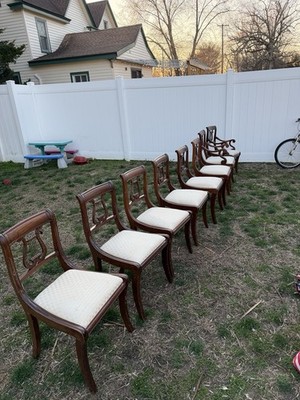 Charak Furniture Co. Antique Handmade Dining Chairs Set of 8 Lyre Back 1932