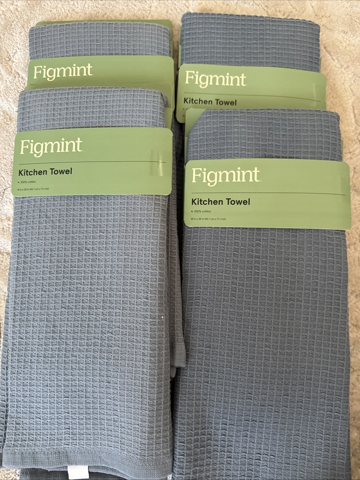 Figmint Blue Large Waffle Knit Kitchen Towels 100% Cotton. Set Of 4