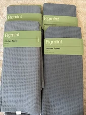 Figmint Blue Large Waffle Knit Kitchen Towels 100% Cotton. Set Of 4