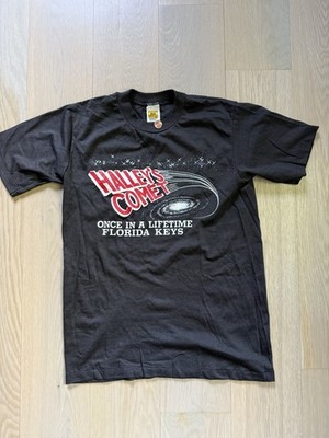 Vintage 1986 Halley s Comet Florida Keys Souvenir T-Shirt M Black Velva Sheen