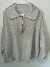 Aerie CozyUp Waffle Quarter Zip Sweater Beige Size M Oversized Soft Cozy EUC
