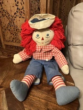 Vintage Raggedy Andy Doll With Sailor Hat 20 Inch Embroidered Face Vtg Authentic