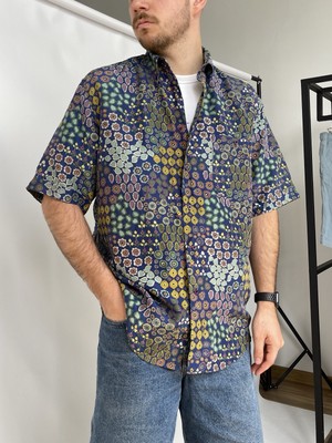Vintage Paul Shark Pure Silk Multicolor Flower Hawaii Shirt Size L