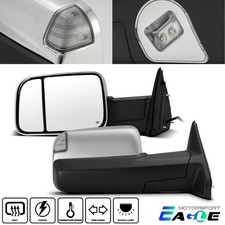Towing Mirrors Fit 09-18 Dodge Ram Chrome Power Heated Turn Signal Puddle Lamp
