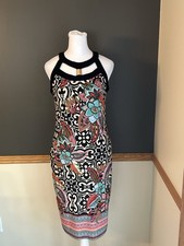 Joseph Ribkoff Dress Size 4 Floral Geometric Black Multicolor Bodycon Stretch