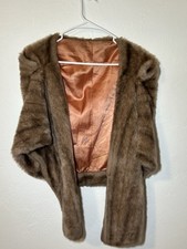 Vintage Brown Faux Fur Jacket Cropped Evening Coat Lined
