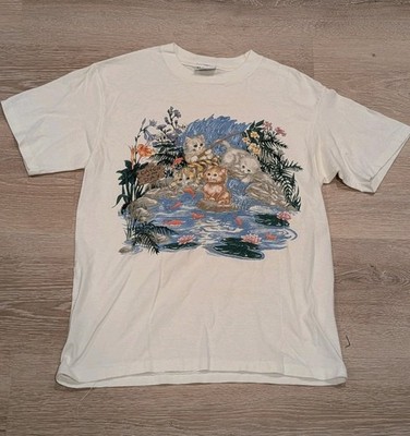 Vintage Cat Catch Of The Day Cat Fishing Tee Graphic Single Stitch Size S