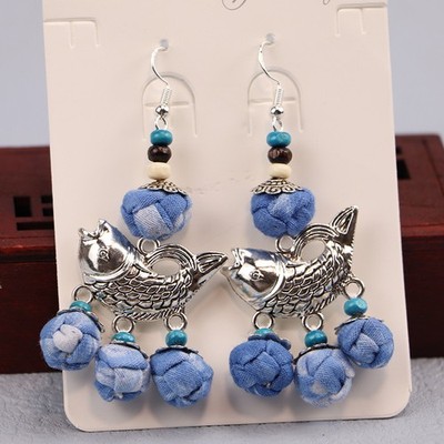 Yunnan Dali Ethnic Blue Dye Tie-Dye Handmade Woven Earrings