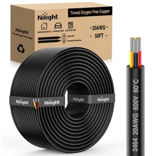 Nilight Electrical Wire 50FT 20 Gauge 3 Conductor Tinned Oxygen Free Copper