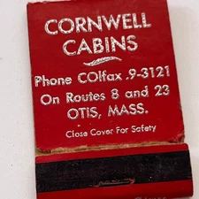 Cornwell Cabins The Berkshire Hills Otis MA Vintage Matchbook Cover TB8-MB3-2