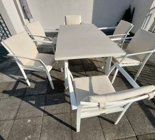 GARPA  Gartentisch 165-220/90cm mit Einlegeplatte,  6 Stühle, Auflagen beige