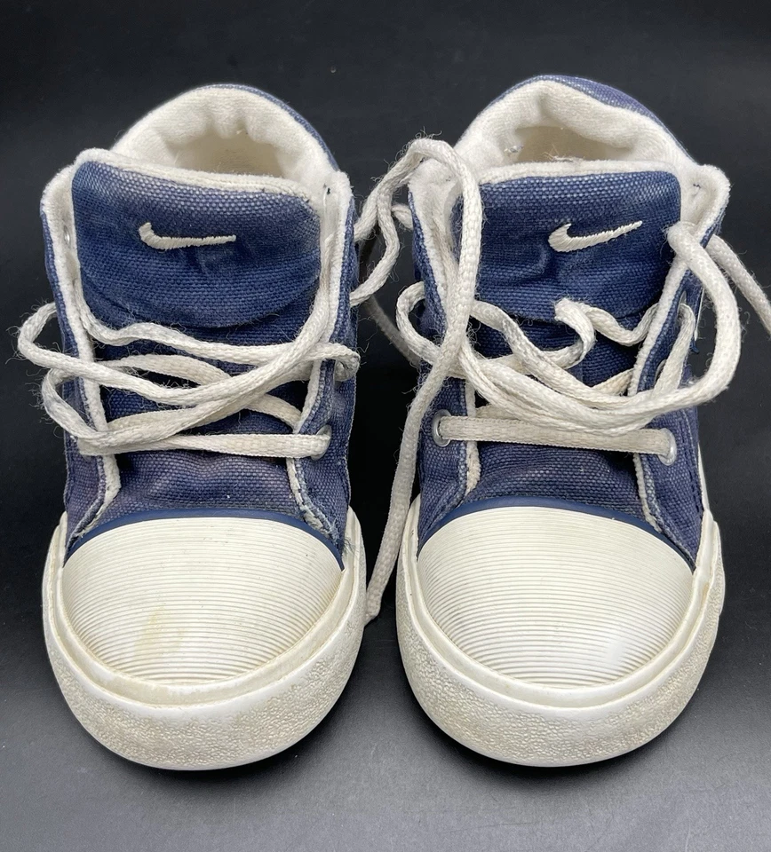 Bebé Niño Pequeño Nike Hermosa Azul Lona Zapatos Talla 7C De Colección Años 90 y2k Foto 4 de 4