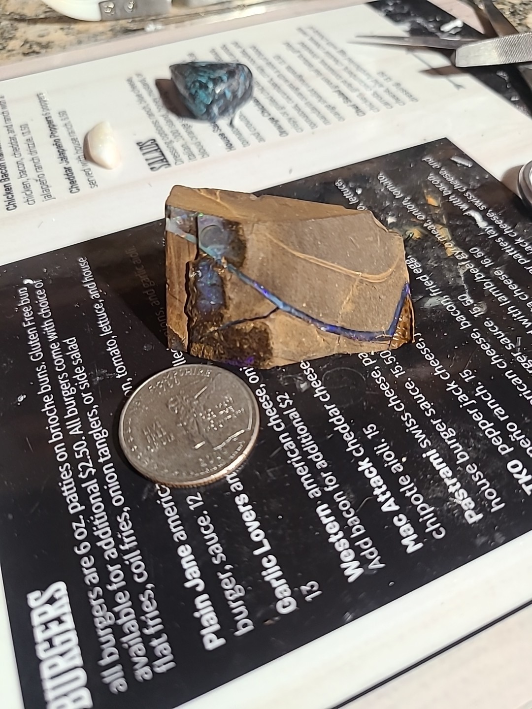 queensland boulder opal 170.6 CT. Thick Multi Color Bar. Big Flash. High Grade.