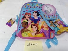 Disney Princess Kids Backpack Pink Blue Girls School Bag 4 Piece Cartoon Print