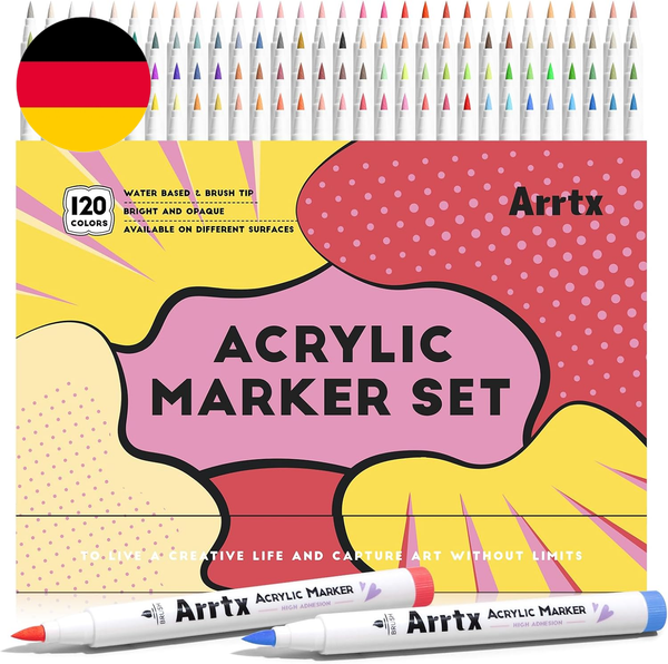 Arrtx Acrylstifte FüR Steine Wasserfest 120 Farben, Pinselspitze Aacrylic Marker-image