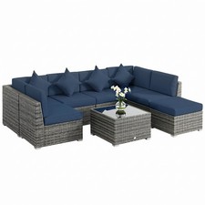 Image of Outsunny 8 Pieces Patio Rattan Sofa Set, Garden Furniture Set Dark Blue