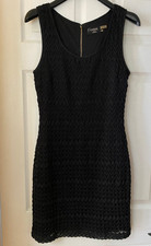 Guess Black Sleeveless Crochet Knit Lined Stretchy Dress Gold Zipper Size 12