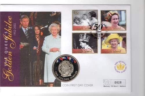 2002 GOLDEN JUBILEE - FALKLANDS MERCURY COIN FDC FROM COLLECTION C35